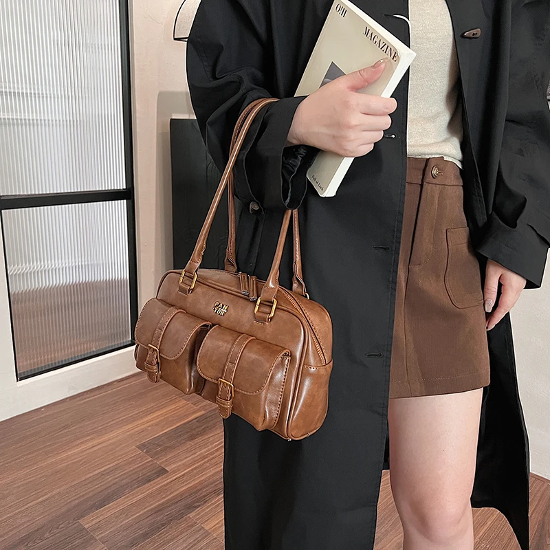 秋冬复古美拉德波士顿保龄球包女2025新款大容量高级感手提单肩包