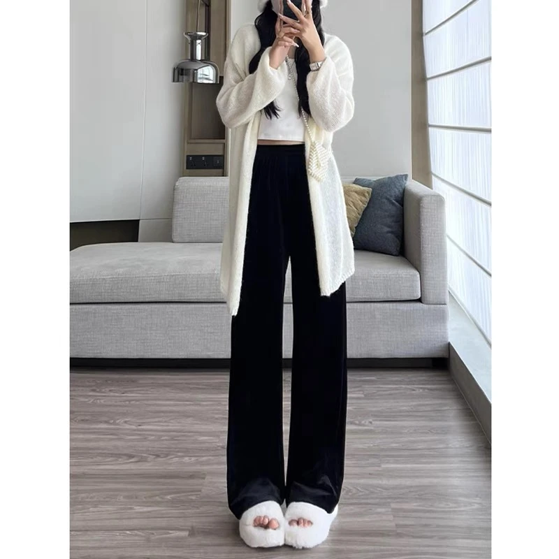 金丝绒加厚窄版直筒女裤洋气百搭遮肉显瘦秋冬厚款