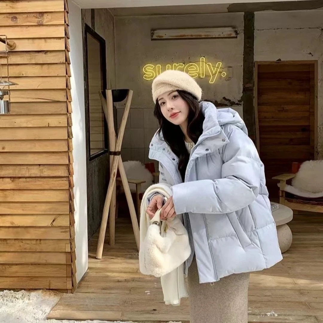 2024新款白鸭绒羽绒服女款短款加厚韩版连帽百搭秋冬保暖外套