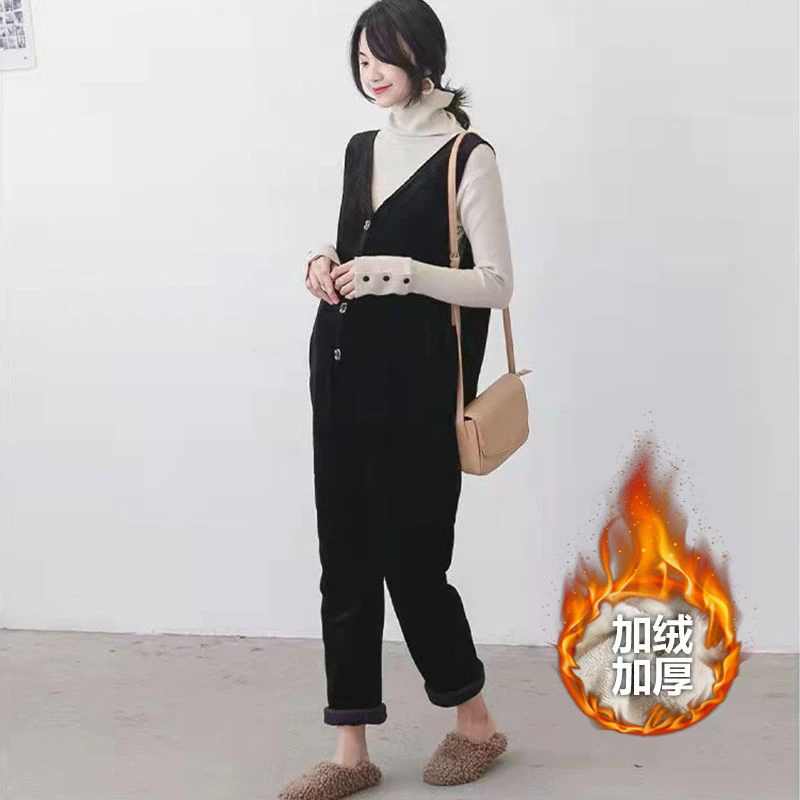 孕妇背带裤秋冬新款加绒加厚网红孕妇装宽松显瘦连体裤春秋款外穿