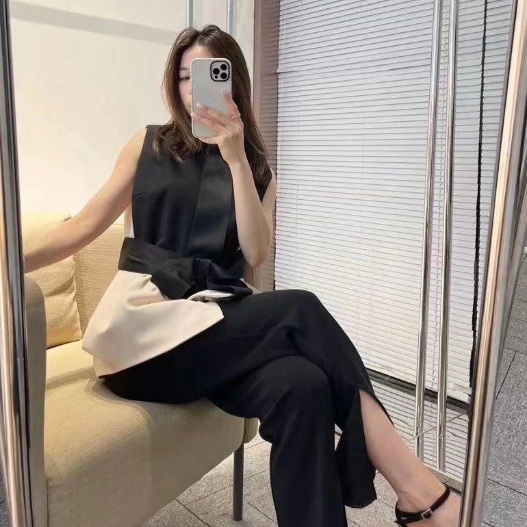 小妖精！！百搭高腰 设计感拼接时尚叠穿无袖马甲 衣长66 GY006