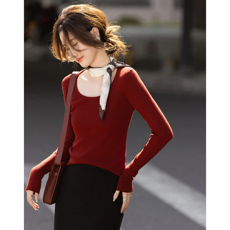 dme德·玛纳【打底天花板】港风低圆领线衫修身气质长袖针织衫女上衣