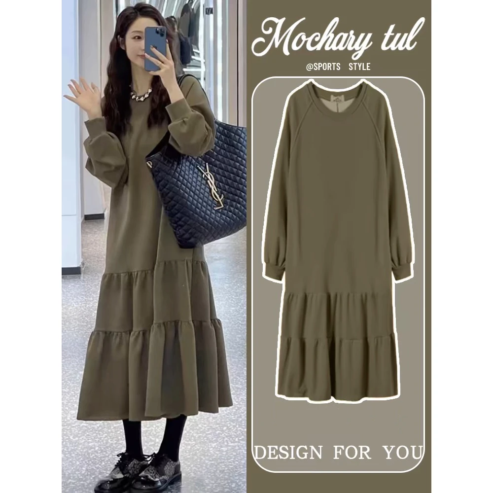 韩系高级感气质鱼尾连衣裙女2025秋季新款大码胖mm遮肚显瘦裙子女