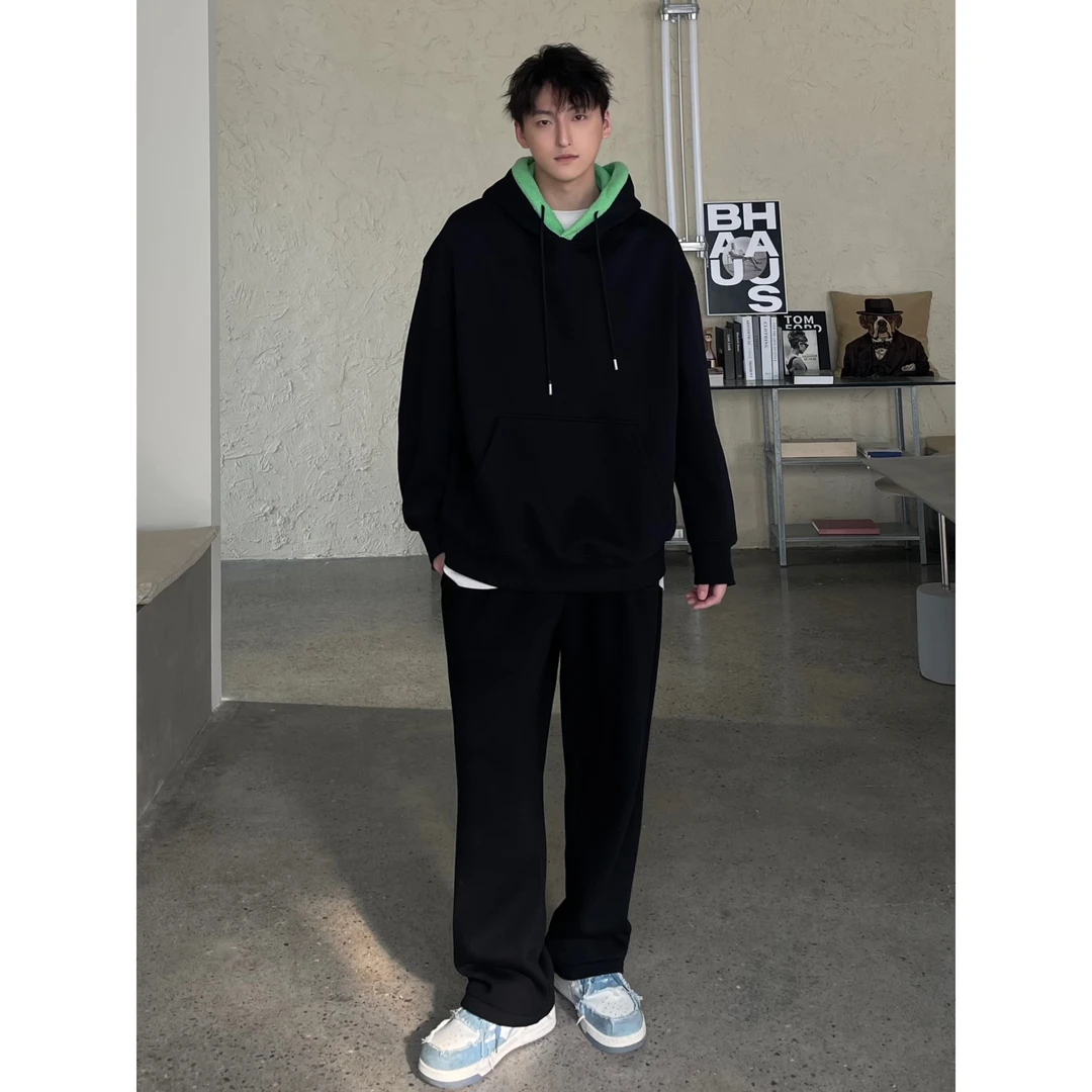 美式撞色连帽加绒卫衣情侣百搭卫衣