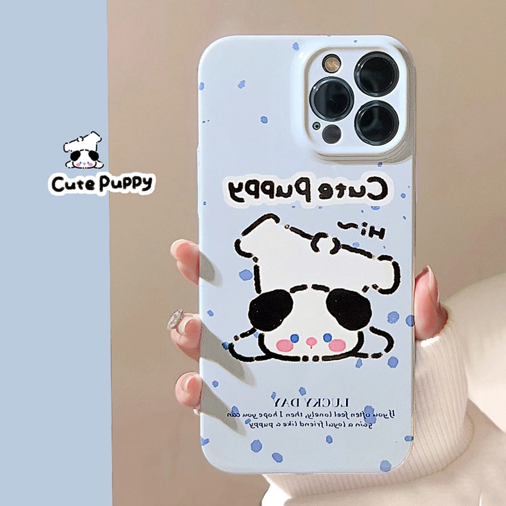 奶蓝泼墨小狗适用苹果14promax手机壳菲林iphone15卡通13全包11硬