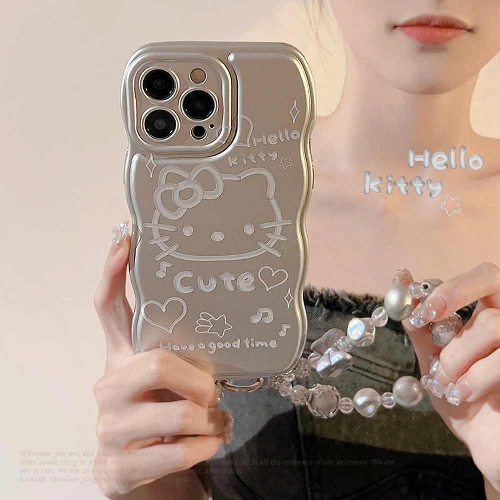 电镀猫咪适用苹果iphone14手机壳15promax甜酷挂绳1112波浪13防摔