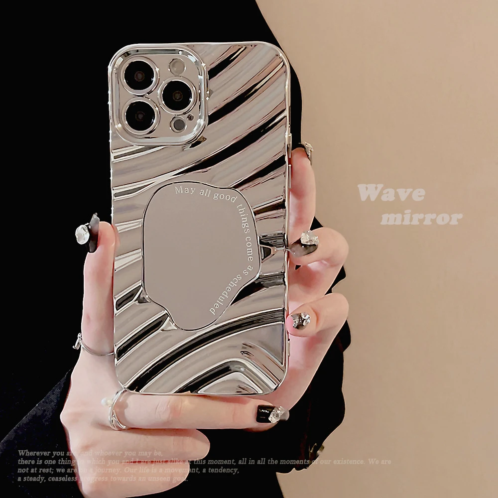 iPhone13苹果手机壳15promax电镀镜面11水波纹14适用全包软奢华