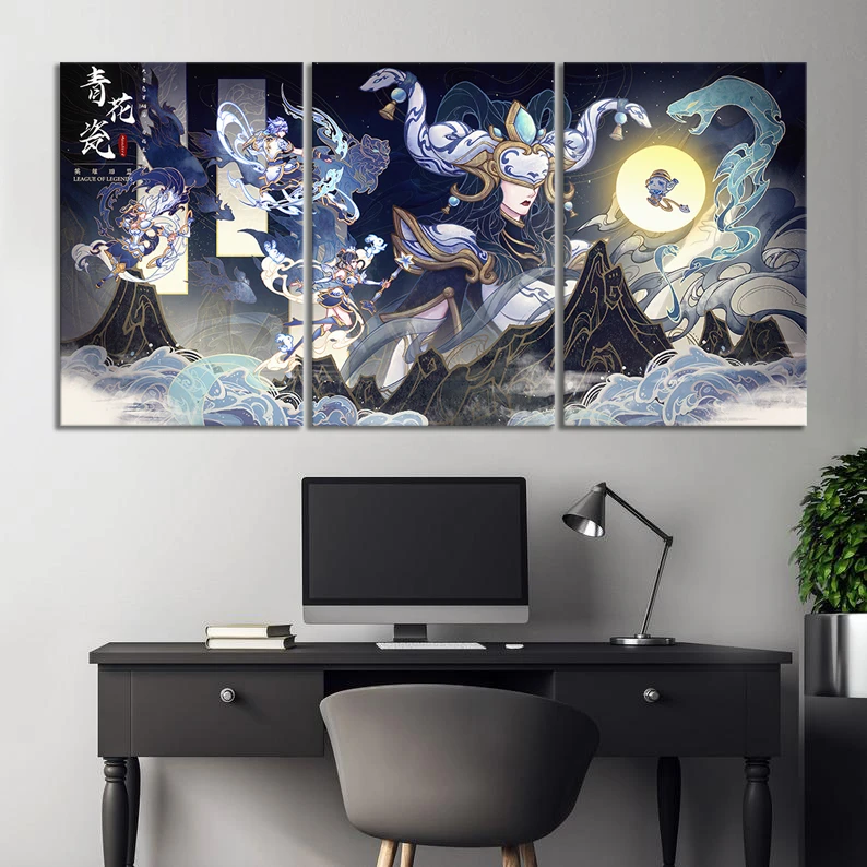 冰霜女巫丽桑卓海报画英雄联盟游戏无框画客厅三联电竞酒店装饰画