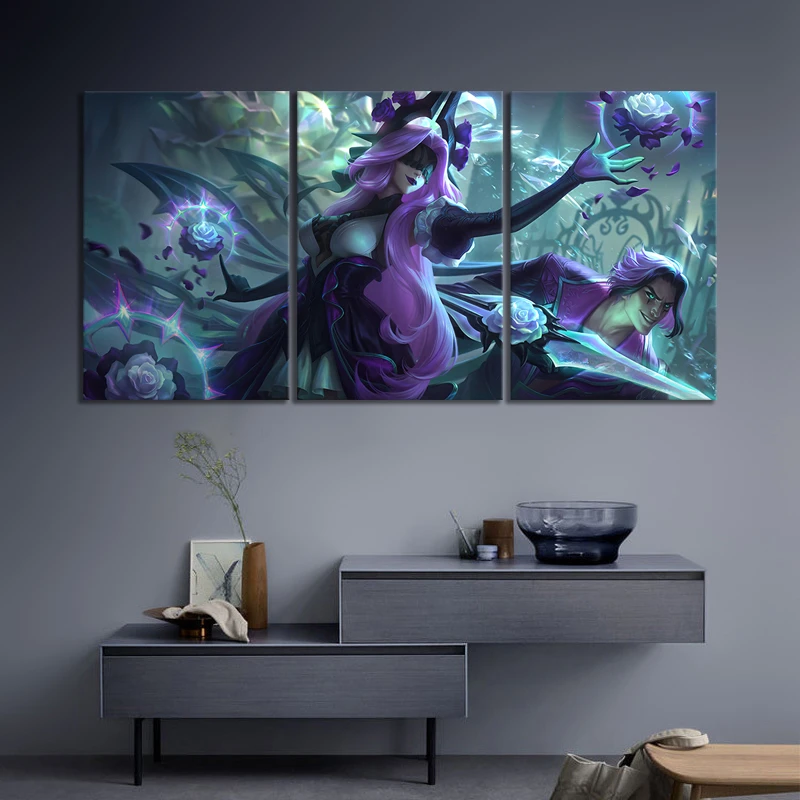 暗黑元首辛德拉海报画英雄联盟游戏无框画客厅三联电竞酒店装饰画