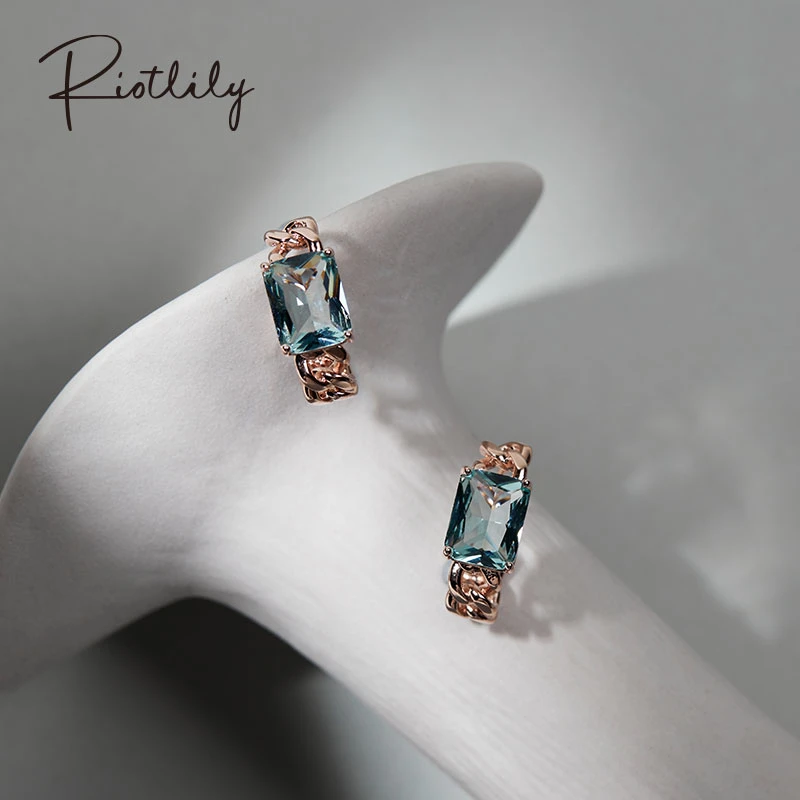 RiotLILY/艾特里里 合金合成锆石耳饰 海洋之心系列 耳环清新金属