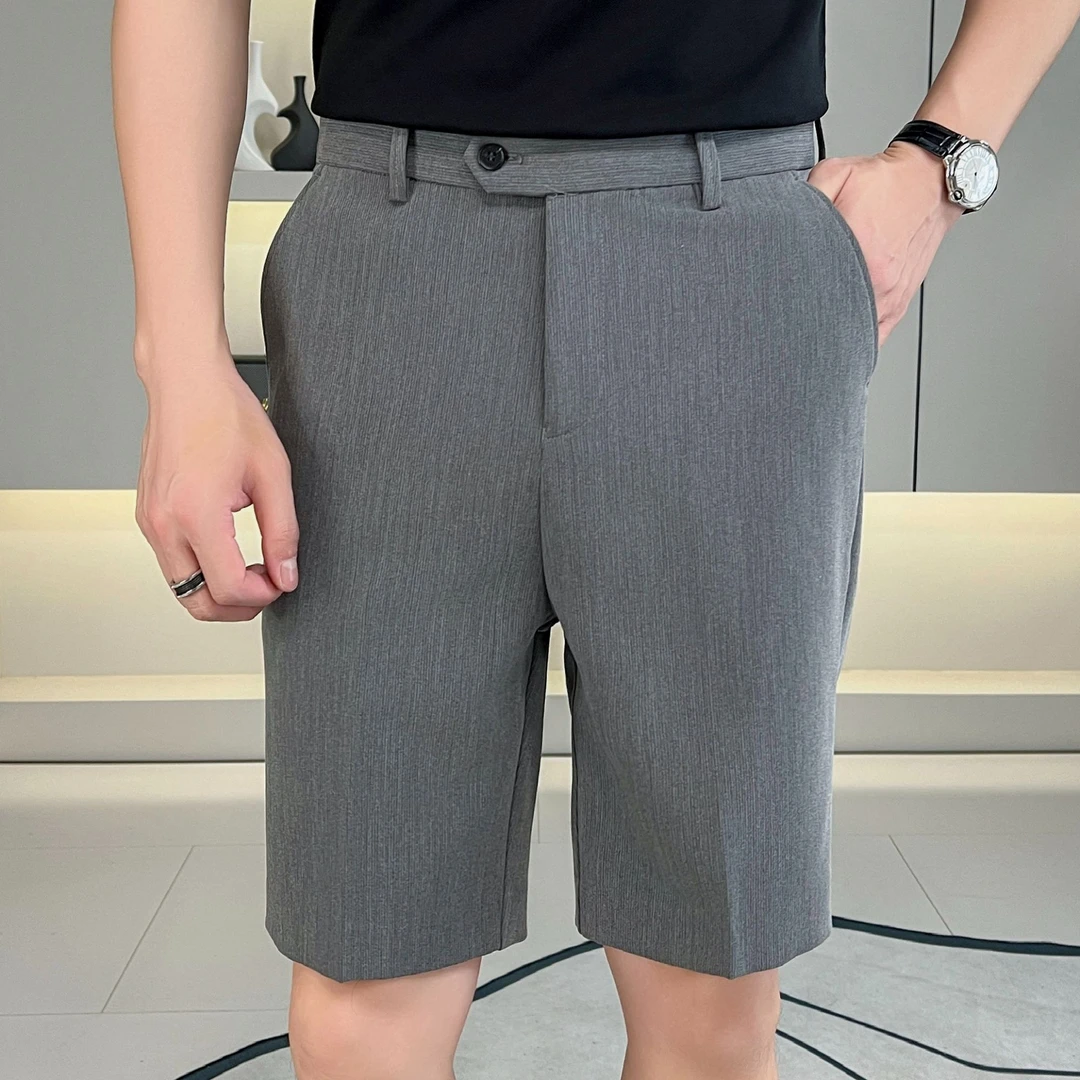 男士西装短裤夏季商务休闲高级感垂坠感伸缩弹力直筒五分西裤