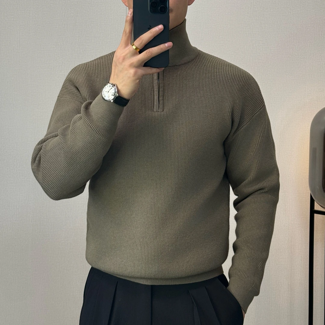 半拉链高领毛衣男冬季内搭打底衫针织衫加厚保暖百搭上衣潮