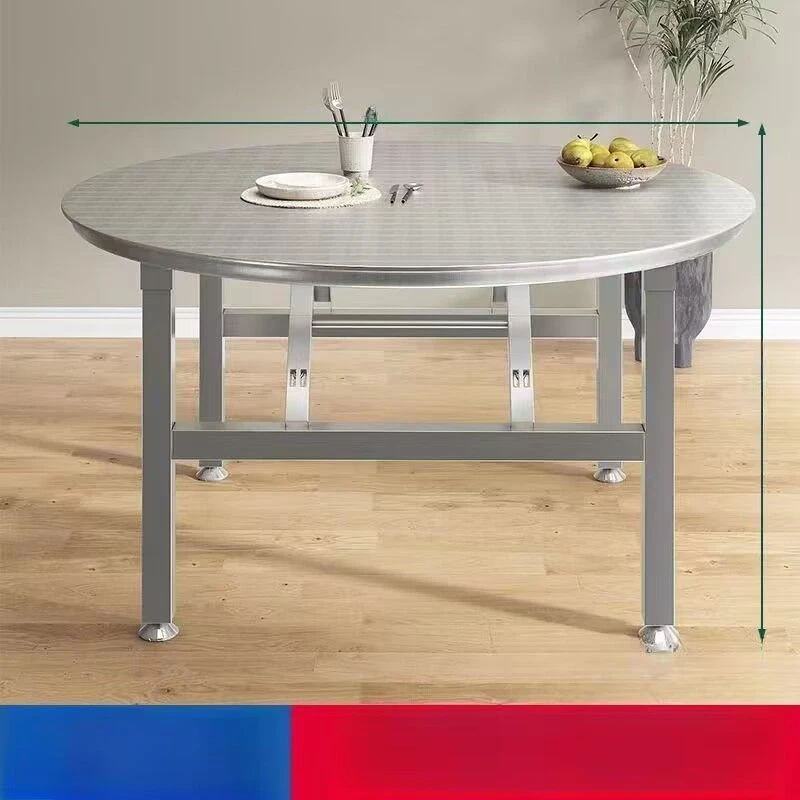 特厚不锈钢折叠圆桌子烧烤大排挡桌农村吃饭餐桌商用餐饮店饭桌子