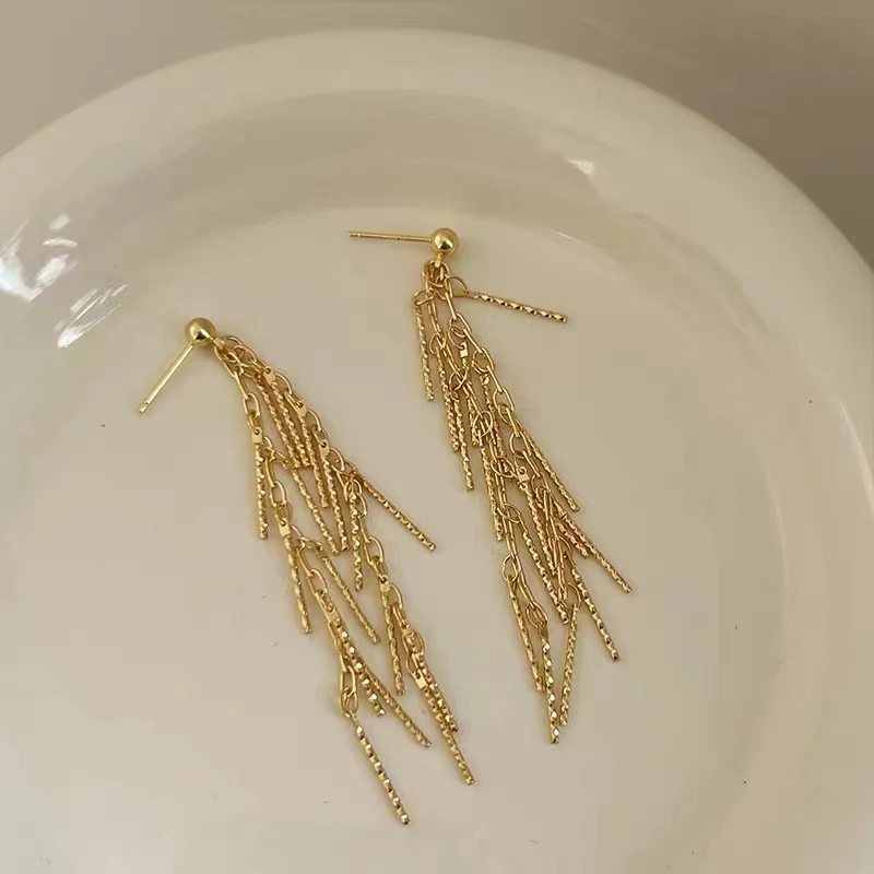 铜合金耳饰 新款流苏几号耳钉欧美复古轻奢百搭简约长款耳环2071