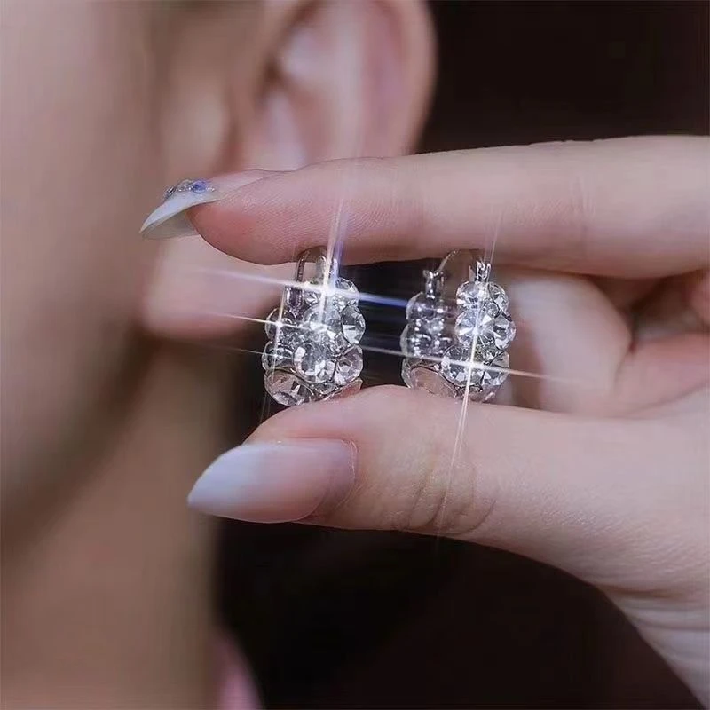 铜合金耳饰 欧美轻奢精致个性洋气满天星耳扣高级感时髦耳环1017