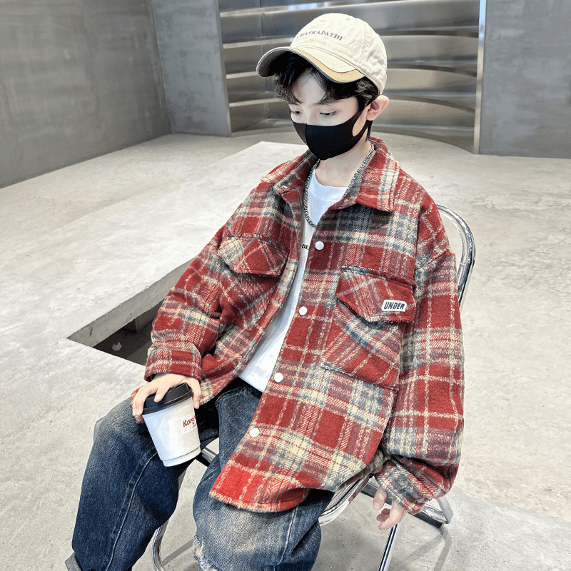 男童格子春秋装外套2024新款中大童秋款男孩时髦炸街时尚休闲上衣