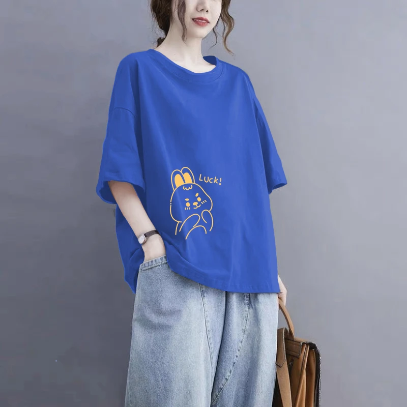 100%纯棉短袖恤女夏季大码显瘦宽松韩版妈妈装百搭半袖休闲上衣