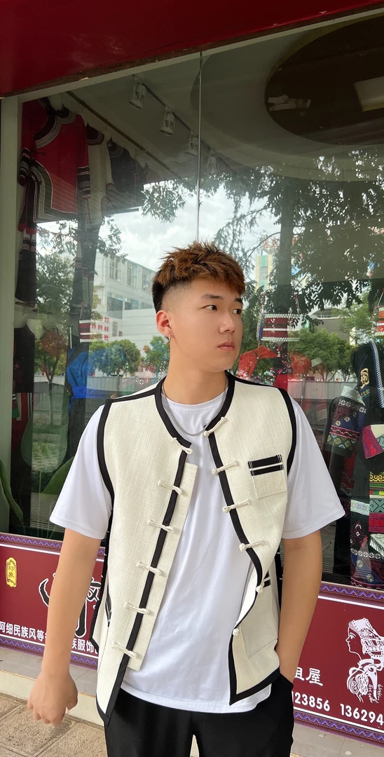 民族服饰外套男士马甲白色时尚休闲百搭民族风