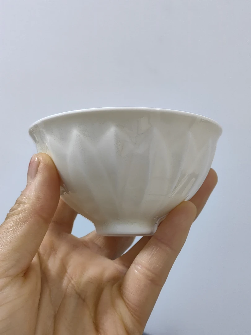 定窑白瓷纯手工制作剔花工艺莲花盏