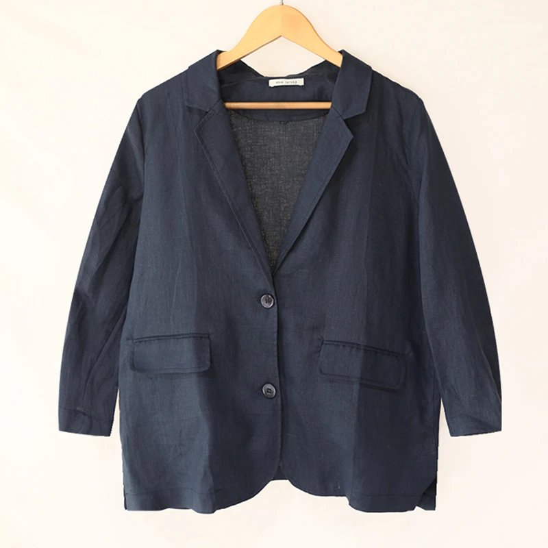 法式亚麻微皱翻驳领衬衫外套质感宽松慵懒薄款女士小西装上衣