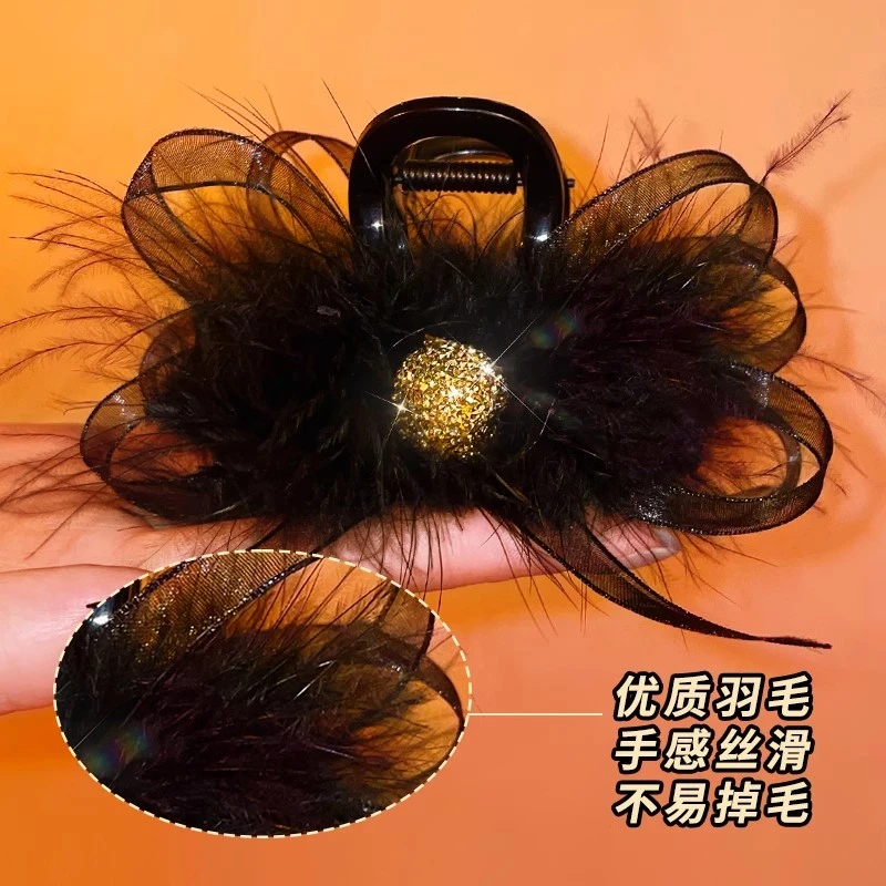 蕾丝发卡丝带黑色抓夹颜值发夹可爱新款后脑勺鲨鱼夹子头饰