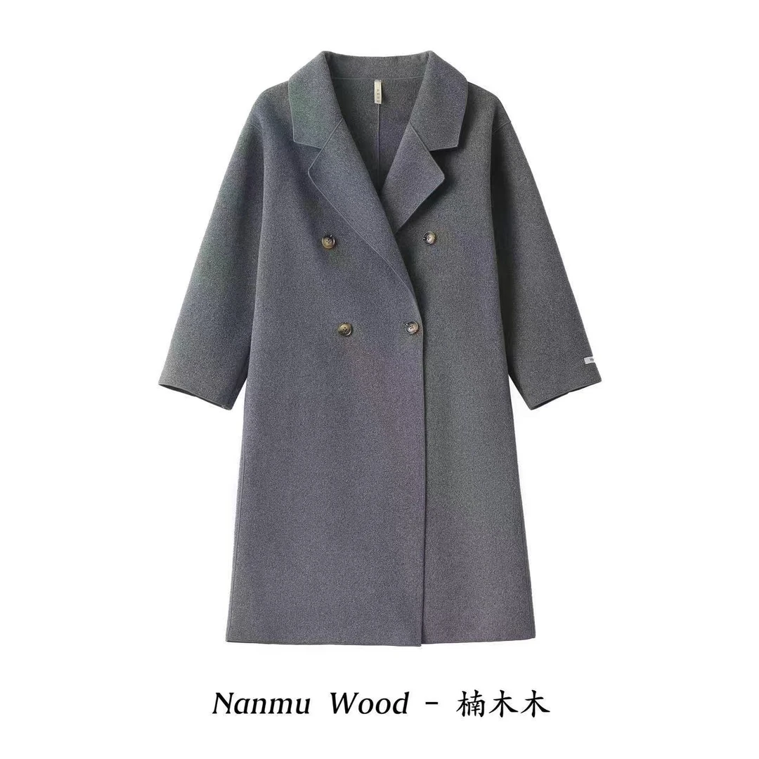 2313秋冬新款长款双面大衣长小个子时尚遮肉外套长款毛呢