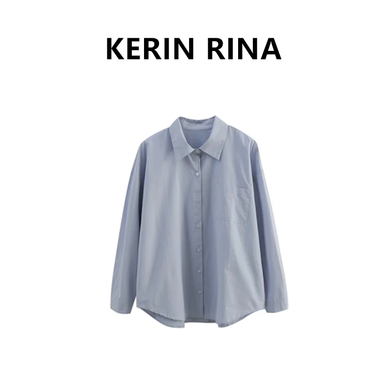 (KERIN RINA)--纯色单口袋翻领女士长袖衬衣
