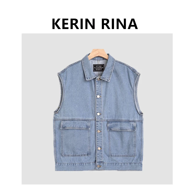 (KERIN RINA)--秋季情侣减龄宽松外穿水洗牛仔马甲百搭男女马甲