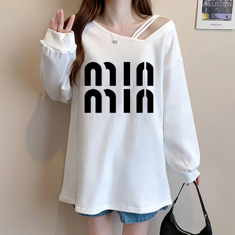 秋季新款百搭斜领设计感卫衣女韩版ins网红爆款宽松中长款上衣