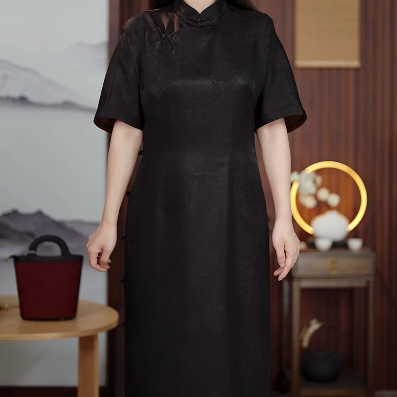 【金榜题名】238080 三经提花罗香云纱连衣裙旗袍 长袍H40