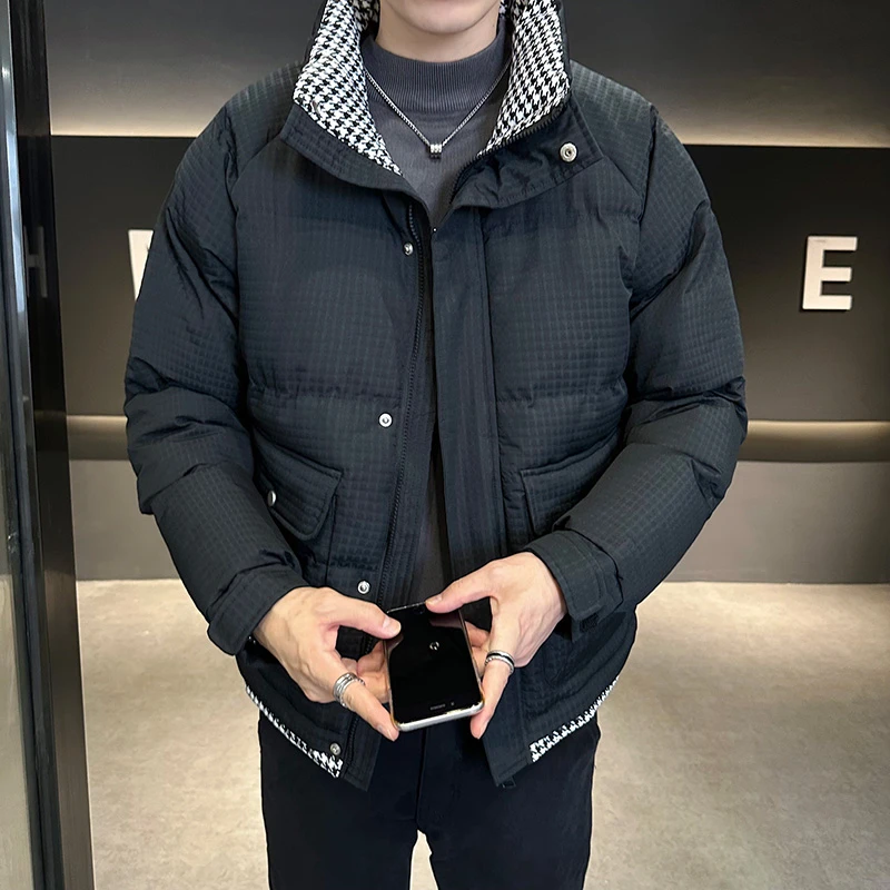 冬季加厚棉衣外套立领百搭棉袄新款假两件撞色棉服修身外套男潮流