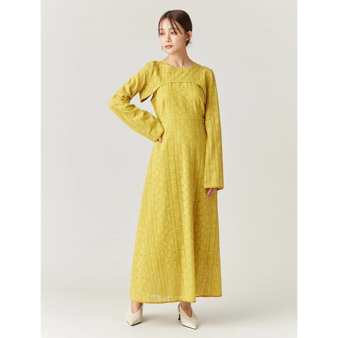 【六哥外贸】日系品牌 秋季新款 F 时尚气质重工蕾丝两件套连衣裙