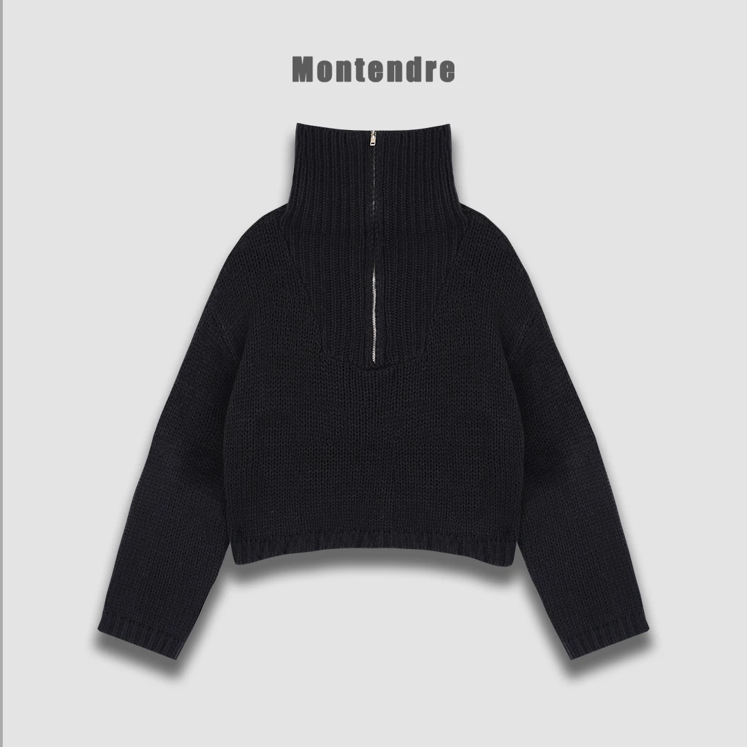 【Yorozuya】日系品牌 秋季新款 V 时尚纯色百搭拉链翻领羊毛针织衫