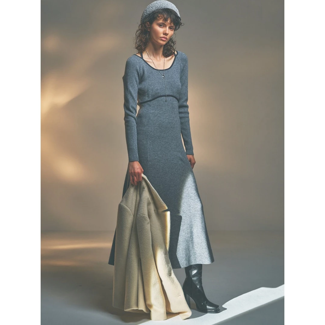 【六哥外贸】日系品牌 秋季新款 R 时尚气质休闲百搭针织连衣裙