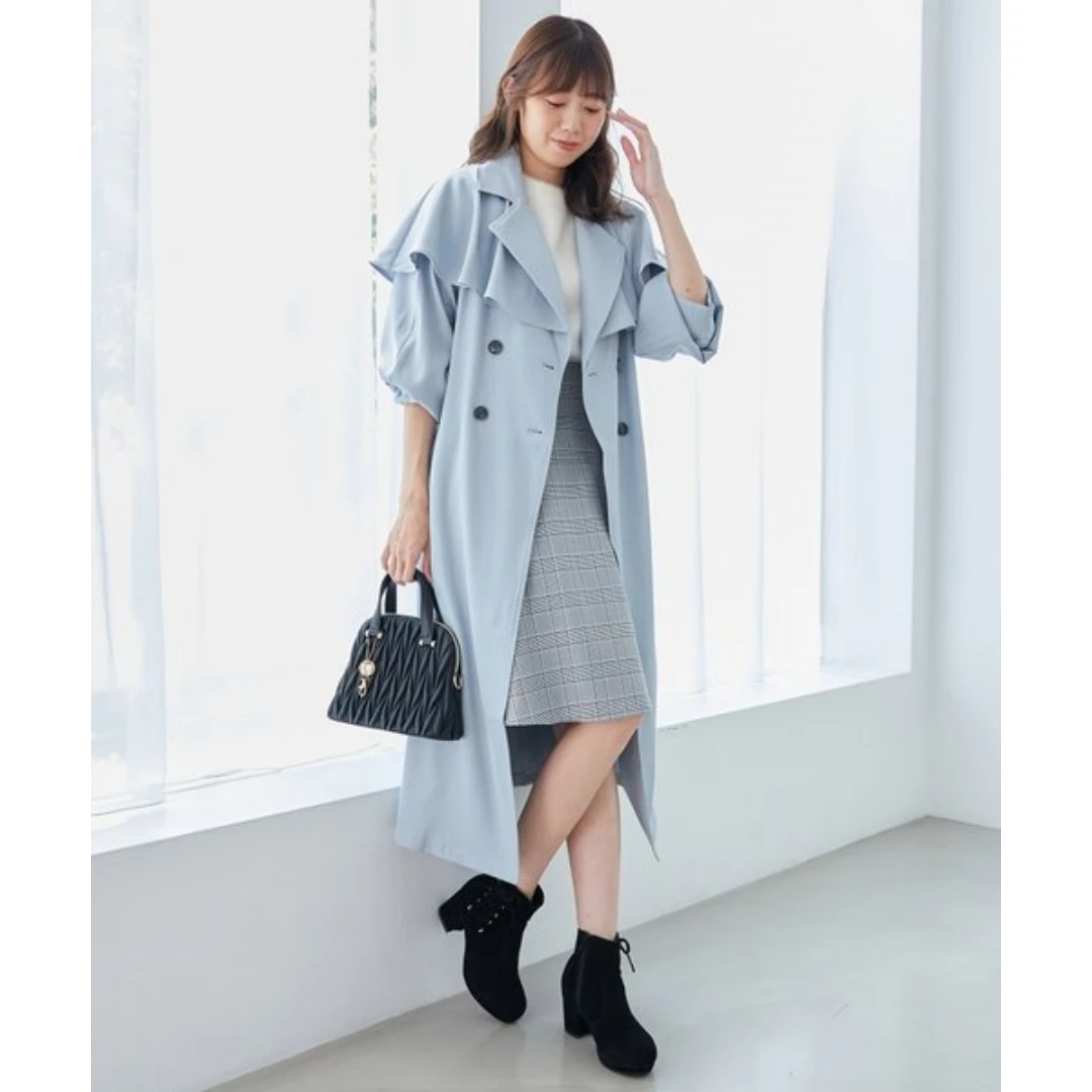 【六哥外贸】日系品牌 秋季新款 M 时尚气质休闲宽松斗篷腰带风衣