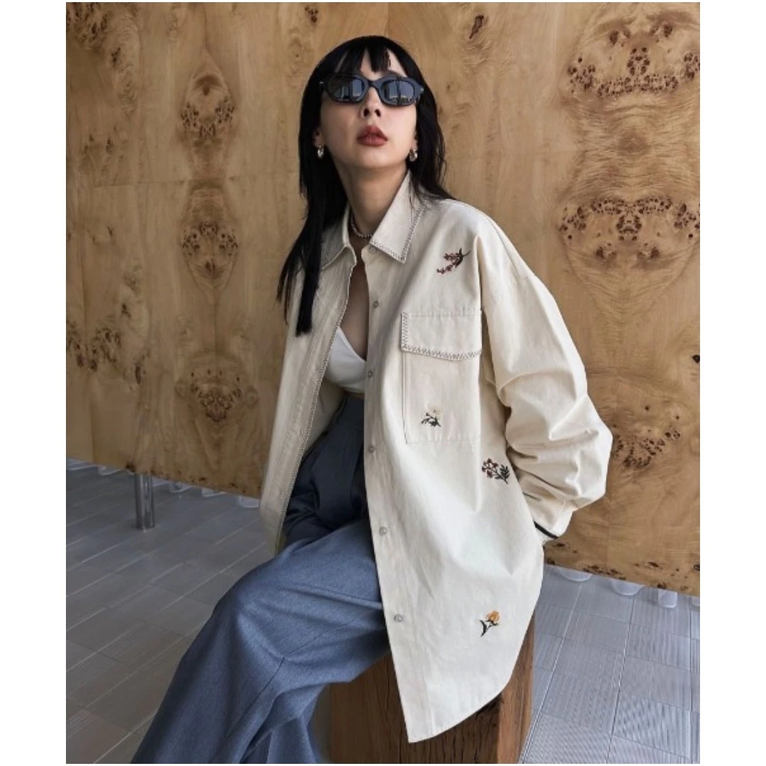 【六哥外贸】日系品牌 博主同款 代 花型刺绣复古中性风宽松衬衫女