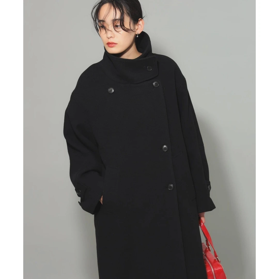 【六哥外贸】日系品牌 秋季新款 R 时尚气质百搭纯色立领羊毛大衣