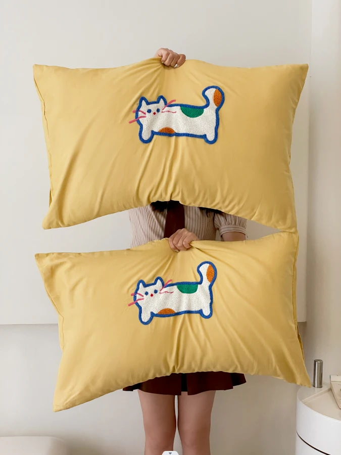 美玲 A类长绒棉120支刺绣枕套（一对装）磨毛绣花