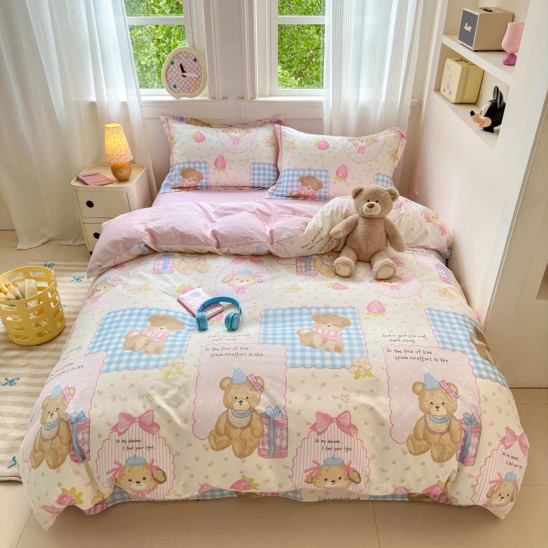 美玲 手账小狗 全棉印花三件套四件套设计师款可爱小碎花小清新