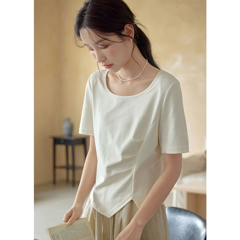 原水夏季短袖t恤夏2024新款别致小众设计感气质宽松上衣T48022