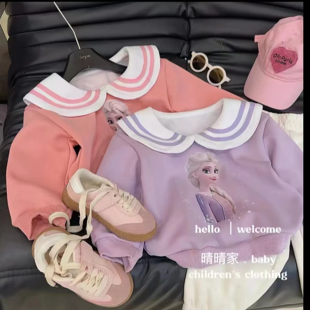 2024新款公主儿童学院风春秋新款女童长袖卫衣洋气时髦翻领上衣