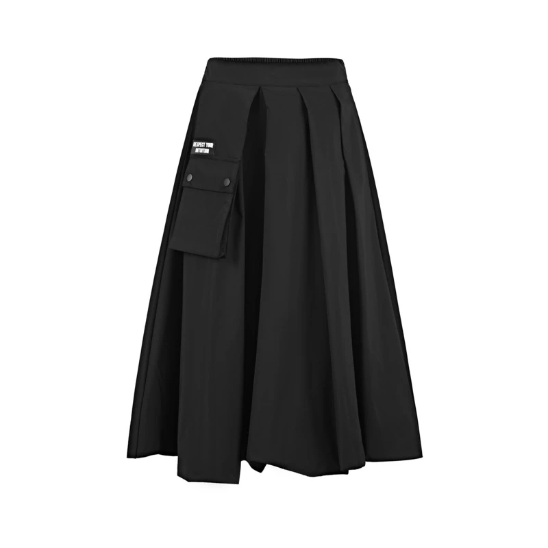 sdeer圣迪奥秋冬酷飒女装时尚不规则撞色字母黑色长裙S21481120