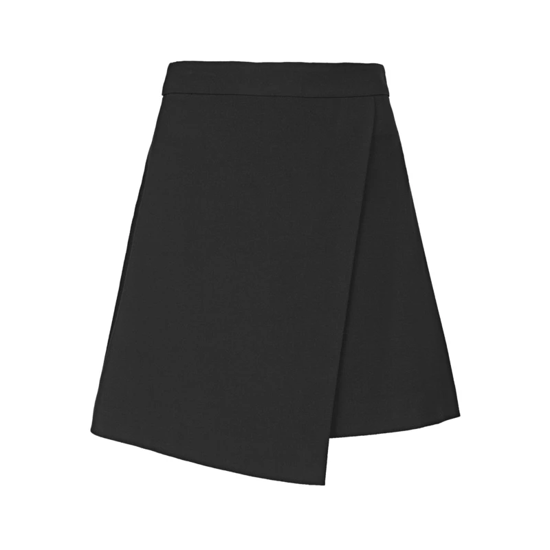 S·DEER圣迪奥女装时尚气质复古拼接不规则黑色A字短裙S22281305