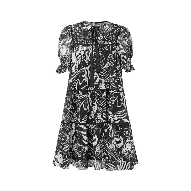 圣迪奥夏季复古气质显瘦系带印花通勤女装连衣裙S222Z12V8