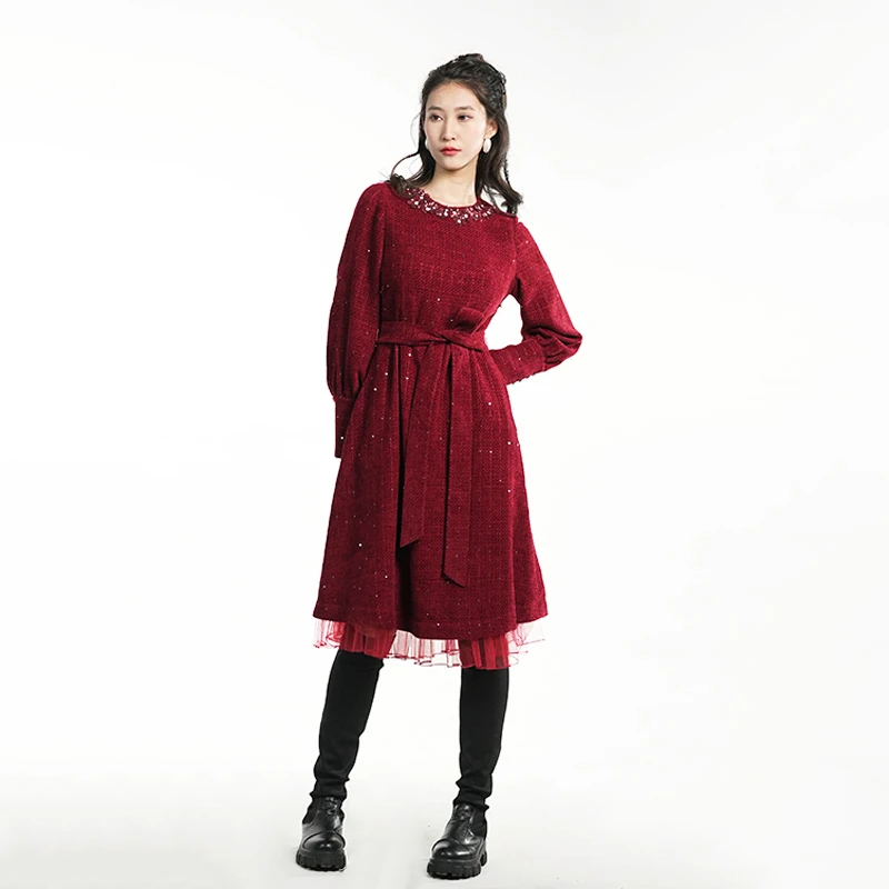 S·DEER圣迪奥秋冬季精致优雅时尚轻奢气质女装连衣裙S234Z12E3