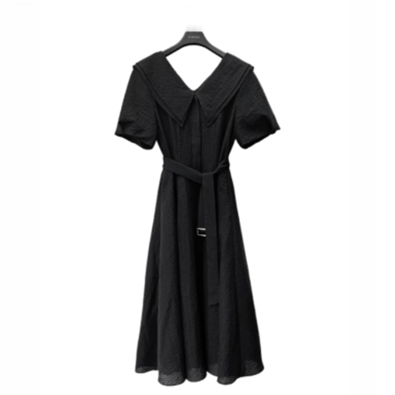 sdeer圣迪奥女装学院风V领收腰短袖连衣裙S232Z12PB