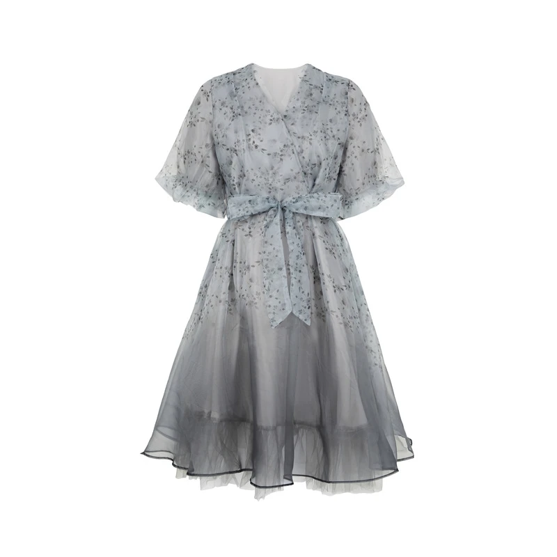 圣迪奥女装气质显瘦法式收腰时尚新款夏季连衣裙S223Z12F7