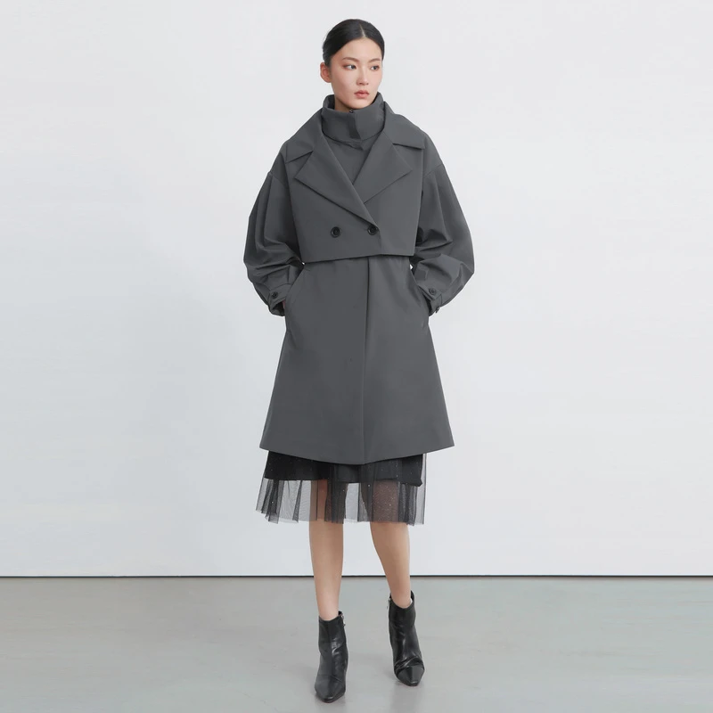 S·DEER圣迪奥女装时尚冬季保暖翻立领收腰长款羽绒服S22482405