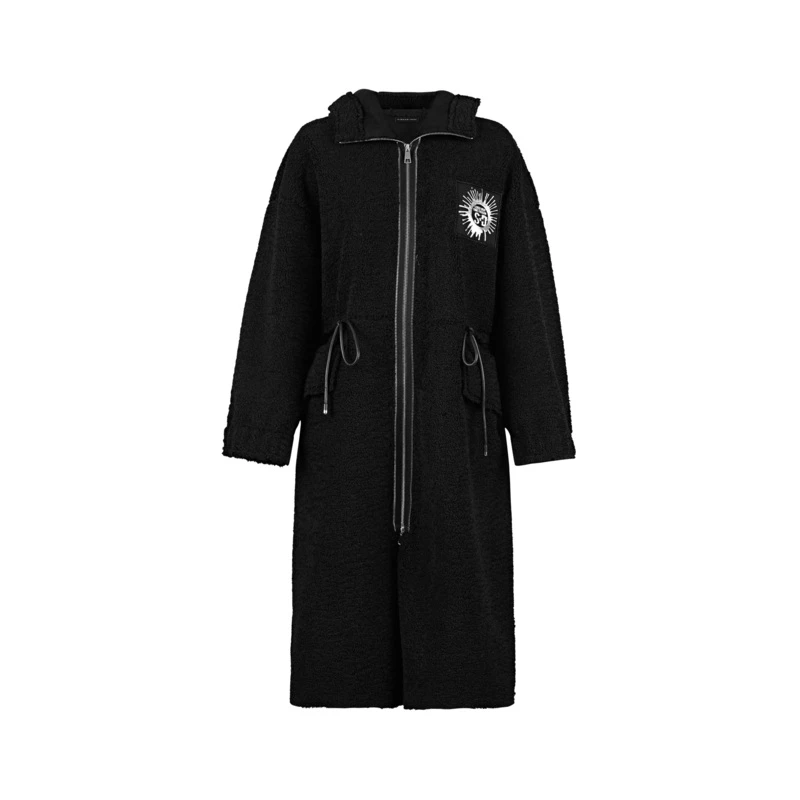 S·DEER圣迪奥字母时尚连帽秋冬保暖加厚仿羊羔绒大衣S214Z1876