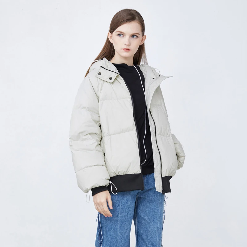 S·DEER圣迪奥秋冬防风潮流休闲罗纹抽绳连帽宽松羽绒服S21482438